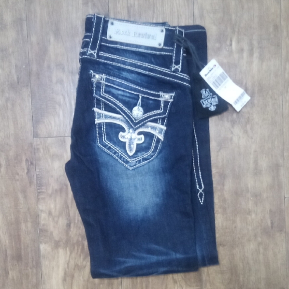 Rock Revival Women's Capris Heather Faux Leather Flap Shimmer Pockets NWT